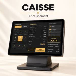 Application Caisse : écran d’encaissement sur fond crème lumineux.