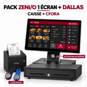 Pack ZENIO un écran avec lecteur Dallas et deux clés, imprimante Epson, tiroir-caisse, Caisse et CFORA